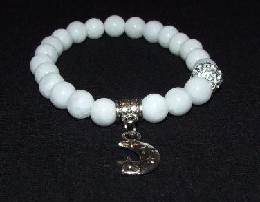Women's 8 MM White Jade Sun Moon and Stars Stretch Bracelet 7.25"  #247