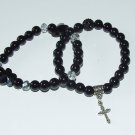 Women's 8 MM Black Onyx Set/Pair Swarovski Crystal Butterfly  Cross Stretch Bracelets 7.25" #249