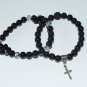Women's 8 MM Black Onyx Set/Pair Swarovski Crystal Butterfly  Cross Stretch Bracelets 7.25" #249