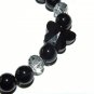 Women's 8 MM Black Onyx Set/Pair Swarovski Crystal Butterfly  Cross Stretch Bracelets 7.25" #249