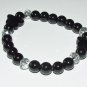 Women's 8 MM Black Onyx Set/Pair Swarovski Crystal Butterfly  Cross Stretch Bracelets 7.25" #249