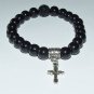 Women's 8 MM Black Onyx Set/Pair Swarovski Crystal Butterfly  Cross Stretch Bracelets 7.25" #249