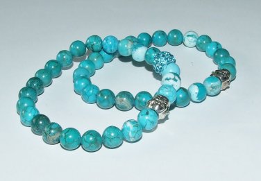 Women's 8 MM Turquoise Stretch Four-Sided Buddha Set/Pair Stretch Bracelet 7.25" #250