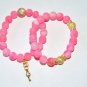 Women's 10 MM Pink Frost Agate Pair/Set  "Stardust" Sphere Golden Key Stretch Bracelets 7.10" #252