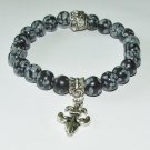 Women;s 8 MM Snowflake Obsidian Fleur de Lis Stretch Bracelet 7.00" #253