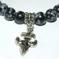 Women;s 8 MM Snowflake Obsidian Fleur de Lis Stretch Bracelet 7.00" #253