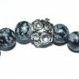 Women;s 8 MM Snowflake Obsidian Fleur de Lis Stretch Bracelet 7.00" #253