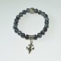 Women;s 8 MM Snowflake Obsidian Fleur de Lis Stretch Bracelet 7.00" #253
