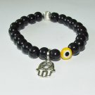 Women's 8 MM Black Onyx Star of David  Hamsa Evil Eye Stretch Bracelet 7.00" #254