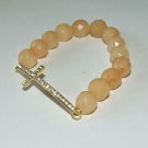 Women's 10 MM Faceted New Jade Sideways Cross  Stretch Bracelet 7.10" #256