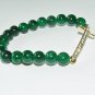 Women's 8 MM Emerald Green Jade Golden Sideways Cross Stretch Bracelet 7.25"  #257
