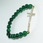 Women's 8 MM Emerald Green Jade Golden Sideways Cross Stretch Bracelet 7.25"  #257