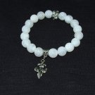 Women's 10 MM White Frost Agate Fleur de Lis Stretch Bracelet 7.00"  #260
