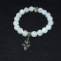 Women's 10 MM White Frost Agate Fleur de Lis Stretch Bracelet 7.00"  #260