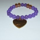Women's 8 MM Lavender Jade Golden Heart Stretch Bracelet 7.25"  #261