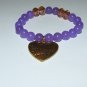 Women's 8 MM Lavender Jade Golden Heart Stretch Bracelet 7.25"  #261