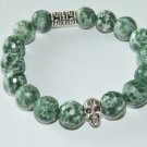 Men's 12 MM Faceted Tree Agate Tibetan Silver Skull Stretch Bracelet 8.00" #265