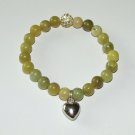 Women's 8 MM Lemon Jade Puffed Heart Stretch Bracelet 7.25" #267