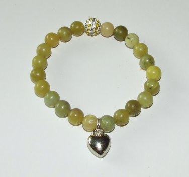 Women's 8 MM Lemon Jade Puffed Heart Stretch Bracelet 7.25" #267