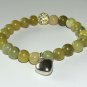 Women's 8 MM Lemon Jade Puffed Heart Stretch Bracelet 7.25" #267