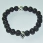 Men's 10 MM Black Lava Stretch Bracelet With Antique Silver-Tone Skull 8.0" #269