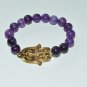 Women's 10 MM Purple Dragon Vein Agate Gold Hamsa Stretch Bracelet 7.50" #271