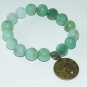 Women's 12 MM Faceted Pale Green New Jade Zodiac  Bracelet With Bronze Aquarius Charm 7.25" #274