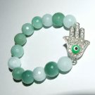 Women's 12 MM Faceted Pale Green New Jade Hamsa Charm Bracelet  7.25" #276