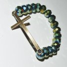 Women's 10 MM Faceted Green/Gold Swarovski Crystal Stretch Bracelet  7.25" #277