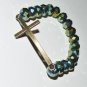 Women's 10 MM Faceted Green/Gold Swarovski Crystal Stretch Bracelet  7.25" #277