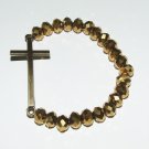 Women's 8 MM Gold Swarovski Crystal Bronze Sideways Cross Stretch Bracelet 7.25" #280