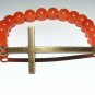 Women's 8 MM Orange Jade Bronze Sideways Cross Stretch Bracelet 7.50"  #281