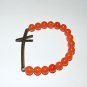Women's 8 MM Orange Jade Bronze Sideways Cross Stretch Bracelet 7.50"  #281