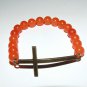 Women's 8 MM Orange Jade Bronze Sideways Cross Stretch Bracelet 7.50"  #281