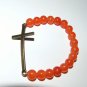 Women's 8 MM Orange Jade Bronze Sideways Cross Stretch Bracelet 7.50"  #281