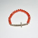 Women's 8 MM Orange Faceted Swarovski Crystal Sideways Cross Stretch Bracelet 7.25" #282