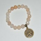 Women's 10 MM Faceted Peach New Jade Zodiac Bronze Taurus Charm Stretch Bracelet 7.50" #284
