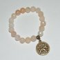 Women's 10 MM Faceted Peach New Jade Zodiac Bronze Taurus Charm Stretch Bracelet 7.50" #284