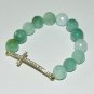 Women's 12 MM Faceted Pale Green New Jade Sideways Cross Stretch  Bracelet 7.50" #275