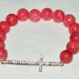 Women's 12 MM Pink Agate Sideways Cross Stretch Bracelet 7.75" #288