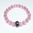 Women's 10 MM Pink Cat's Eye Mexican Opal Murano Glass Awareness  Charm Bracelet 7.50"