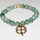 Women's 8 MM Tree Agate 4 Leaf Clover Stretch Bracelet 7.50" #289
