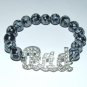 Women's 10MM Snowflake Obsidian "BAD" Crystal Stretch Bracelet 7.50" #290