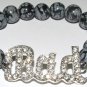 Women's 10MM Snowflake Obsidian "BAD" Crystal Stretch Bracelet 7.50" #290