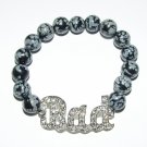 Women's 10MM Snowflake Obsidian "BAD" Crystal Stretch Bracelet 7.50" #290
