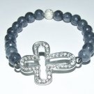 Women's 8MM Gray Tourmaline Crystal Cross Stretch Bracelet 7.50" #290