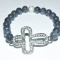 Women's 8MM Gray Tourmaline Crystal Cross Stretch Bracelet 7.50" #290