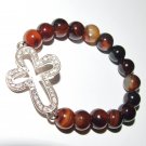Women's 10 MM Fire Agate Gold Cross Stretch Bracelet 7.50" #291