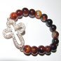 Women's 10 MM Fire Agate Gold Cross Stretch Bracelet 7.50" #291