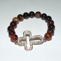 Women's 10 MM Fire Agate Gold Cross Stretch Bracelet 7.50" #291